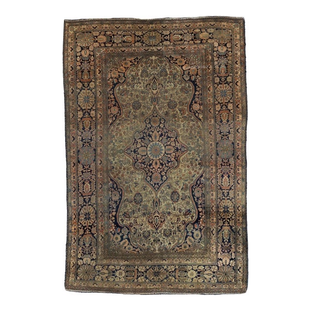 Fine Antique Persian Mohtasham Kashan Wool Rug 4'3" X 6’9" For Sale
