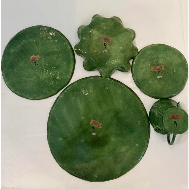 Beautiful handmade original leaf motif place setting by Pat Young. Set includes: 6” round shallow dish with ruffle edge...