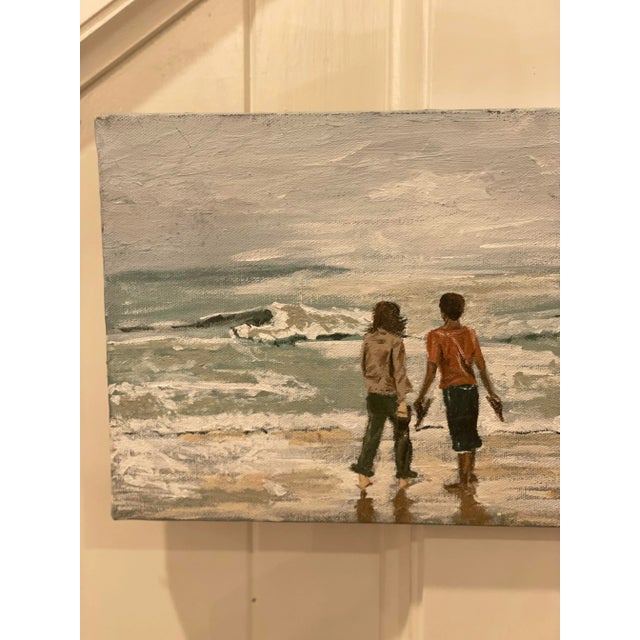 "The Moment" Painting of a Couple on the Beach and Ocean Waves Original Signed For Sale - Image 4 of 9