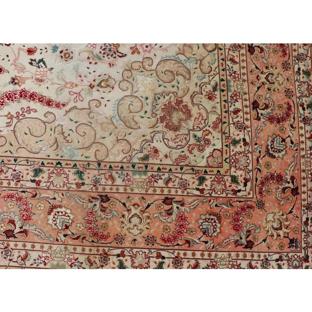 Textile Vintage Persian Fine Tabriz Rug With Floral Medallion Design in Wool and Silk 9'10 X 13'0 For Sale - Image 7 of 11