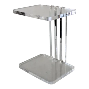 Art Deco Style Cantilevered Lucite End Side Accent Table Gold Brass End Caps Detail