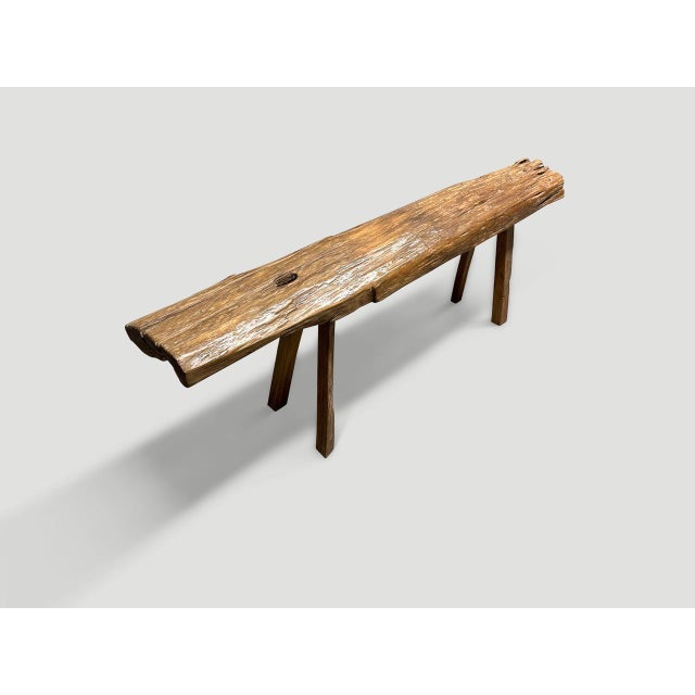 Andrianna Shamaris Teak Wood Log Style Bench For Sale - Image 4 of 5