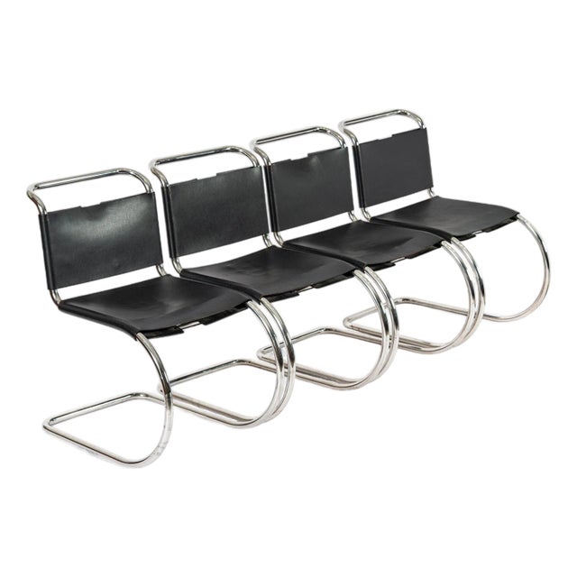 Bauhaus Mid Century Mr 10 Black Side Chairs by Mies Van Der Rohe for Knoll For Sale