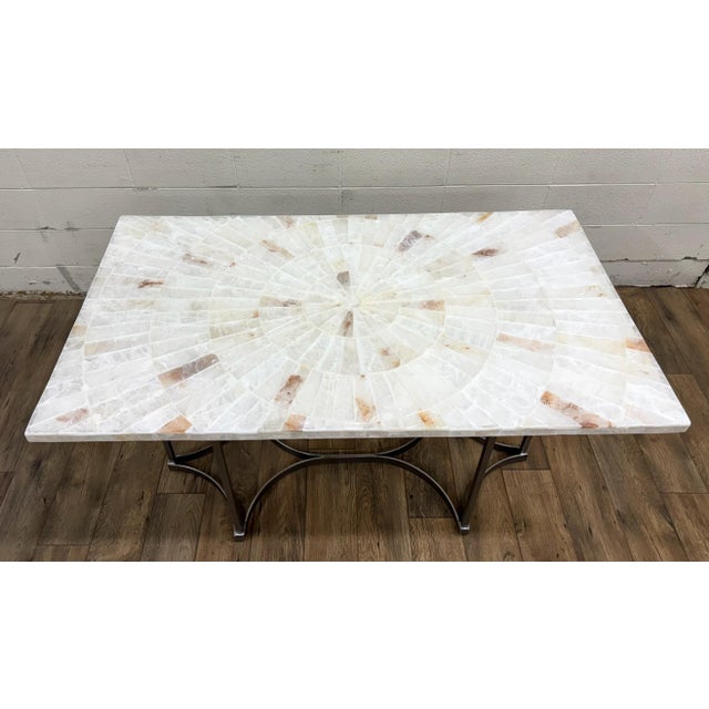 This is a stunning vintage Hooker Furniture Corporation Selenite sunburst rectangular dining table or writing desk in a...