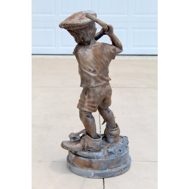 1980s Vintage Life-Size Boy Golfer Garden Statue – Faux Bronze Resin Sculpture by Jim Davidson, Signed Mold Marking, Circa 1980s–1990s For Sale - Image 5 of 15