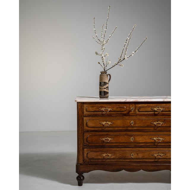 Brown French Oak Marble-Top Chest of Drawers, Antique, France, 19th Century For Sale - Image 8 of 17