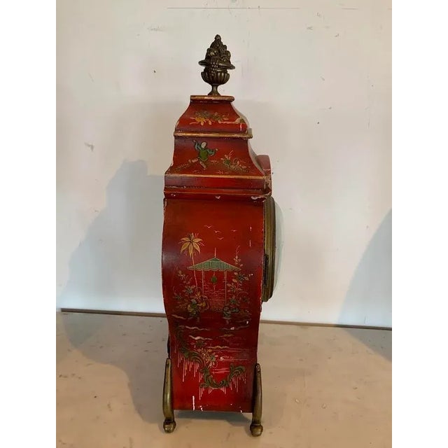 20th Century Red Lacquered Wooden Cartel Clock with Chinese Decoration For Sale - Image 4 of 13