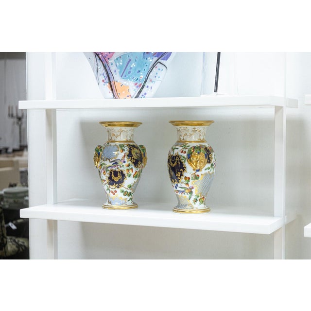 Art Nouveau Pair of Antique 19th Century Hand Painted Floral White Porcelain Vases For Sale - Image 3 of 8