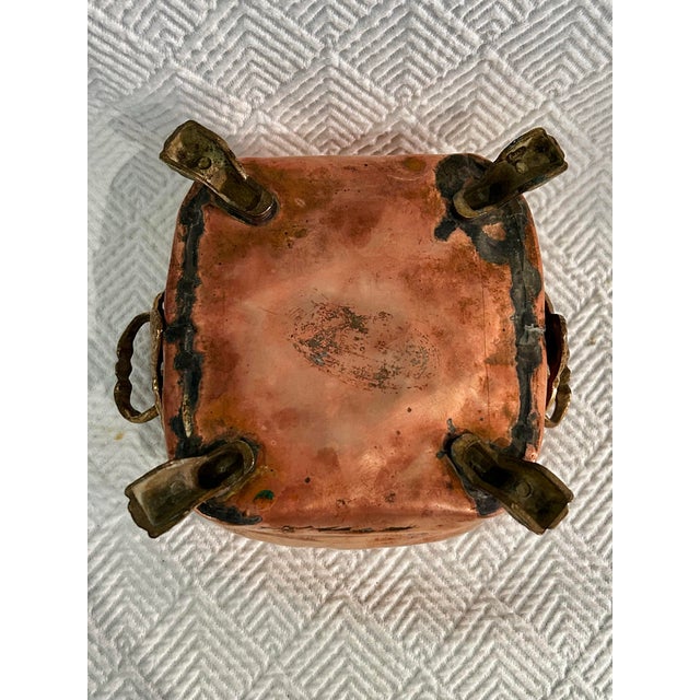 Copper 1900’s Art Nouveau Handcrafted Copper and Brass Jardinière Cachepot With Brass Paw Feet For Sale - Image 8 of 9