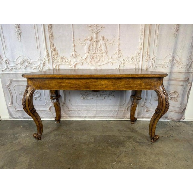 Italian Rococo Style Hand- Carved Walnut Console Table For Sale - Image 12 of 15