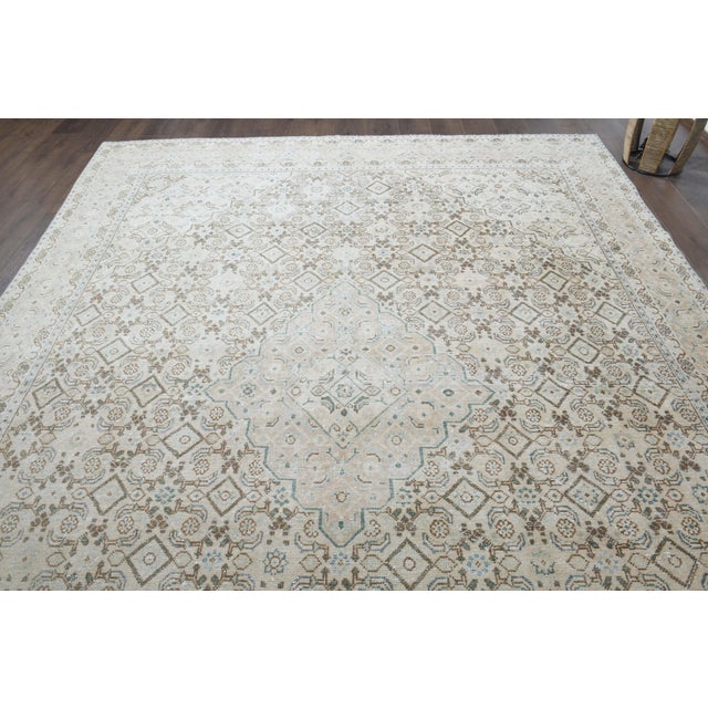 1970s Vintage Persian Handknotted Wool Beige Oversize Area Rug For Sale - Image 9 of 11