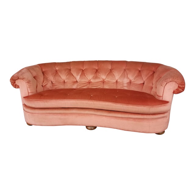 Retro Hollywood Regency Pink Coral Velvet Chesterfield ...