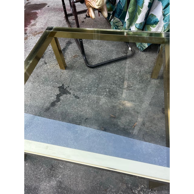 Mid-Century Modern 1970s Gold Square Coffee Table With Glass Top For Sale - Image 3 of 4