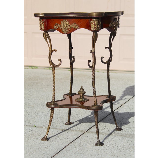 French Louis XV Revival Style Parquetry & Gilt Metal Accent Table, Mid 20th Century For Sale - Image 9 of 15