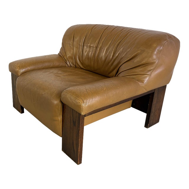 Vintage Brutalist Leather Armchair, 1960s For Sale
