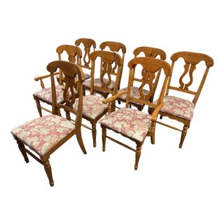 Fiddleback Splat Floral Dining Chairs, Set of Eight For Sale