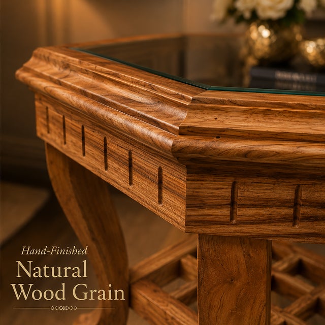 Handmade Wooden Side Table With Glass Top, Carved Wood End Table, Luxury Bedside Table, Vintage Accent Table, Solid Wood Nightstand Decor For Sale - Image 11 of 13