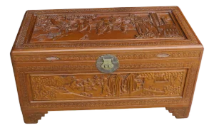Oriental Carved Camphor Wood Chest, 1930s