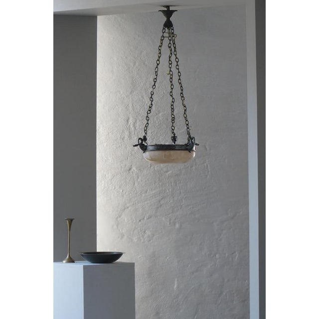 Art Nouveau Alabaster Pendant Lamp, Denmark, 1900s For Sale - Image 3 of 12