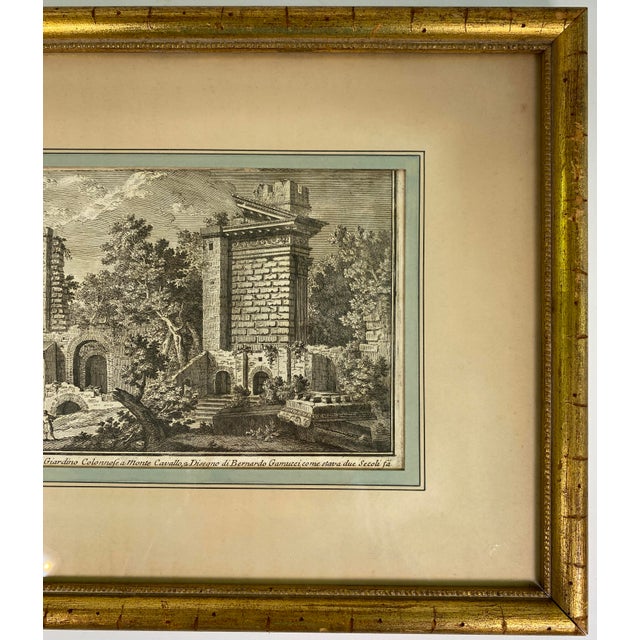 18th Century Italian Architectural Capriccio Engraving of Monte Cavallo Ruins in Gilt Frame For Sale In Miami - Image 6 of 9