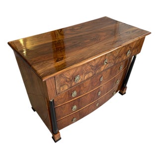 Empire Chest of Drawers with Columns in Walnut Veneer For Sale