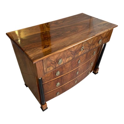 Empire Chest of Drawers with Columns in Walnut Veneer For Sale