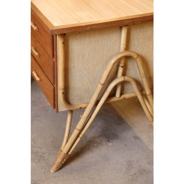 French Bamboo Desk and Chair For Sale - Image 3 of 11