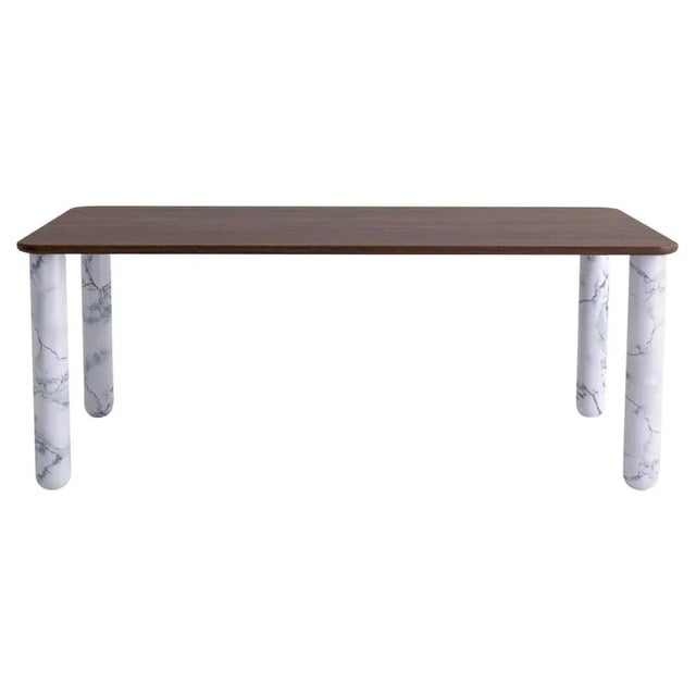 XLarge Walnut and White Marble Sunday Dining Table by Jean-Baptiste Souletie For Sale - Image 10 of 10