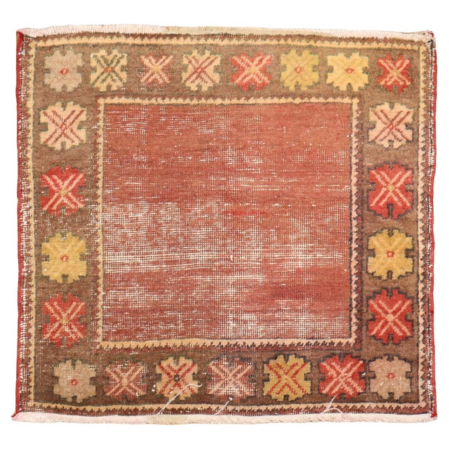 Weather textured Turkish Anatolian small square rug from the mid-20th century. Measures: 2'4" x 2'7".