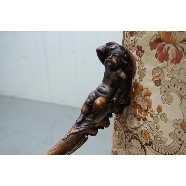 Brown Museum Quality Valentino Panciera Besarel 19th Century Italian Walnut Cherub Carved Armchair – Throne Chair For Sale - Image 8 of 12