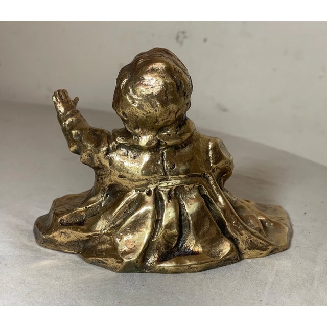 Antique Polished Signed Bronze Statue of a Baby With Spoon Sculpture Figure For Sale - Image 12 of 14