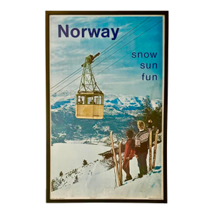 Vintage Norway Snow Sun Fun Ski Travel Tourism Framed 1967 Poster 41"h