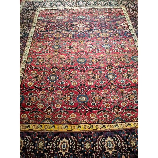 Antique Persian Mahal Sultanabad Rug, Hand-Knotted Wool, Geometric Pattern, 11x13, Red & Navy For Sale In Chicago - Image 6 of 18