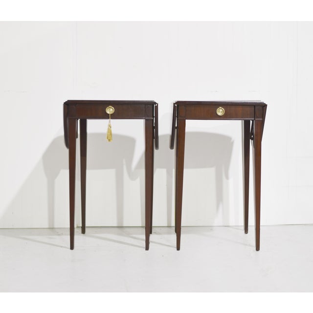 Traditional Mid Century Traditional Tapered Leg Flip Top Tables - A Pair For Sale - Image 3 of 12