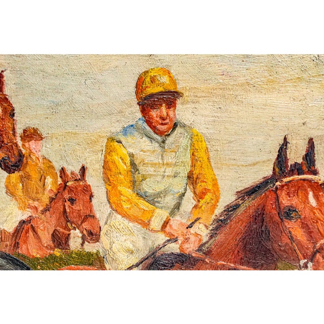 1910s Stately English Antique Gold Framed Horse Racing Oil Painting Equestrian Art Country Home Wall Decor For Sale - Image 5 of 15