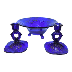 Vintage Colbalt Glass Garniture Set - 3 Pieces