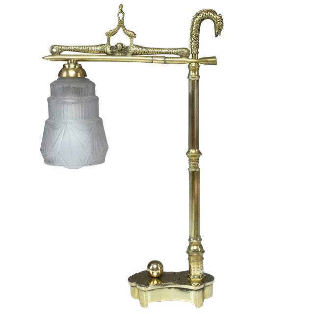 French Art Deco Engraved Brass Lamp, 1930's For Sale
