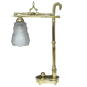 French Art Deco Engraved Brass Lamp, 1930's
