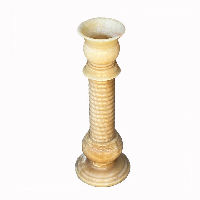 Stone Yellow Color Alabaster Stone Column Floor Lamp Display For Sale - Image 7 of 10