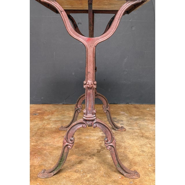 French Bistro Table With Figured White Marble Top and Cast Iron Base For Sale - Image 9 of 12