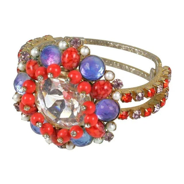 1950s Headlight Rhinestone Clamp Bracelet For Sale - Image 9 of 9