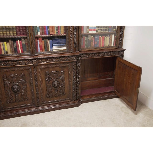 Victorian Carved Oak Breakfront Bookcase, 1870s For Sale - Image 13 of 18