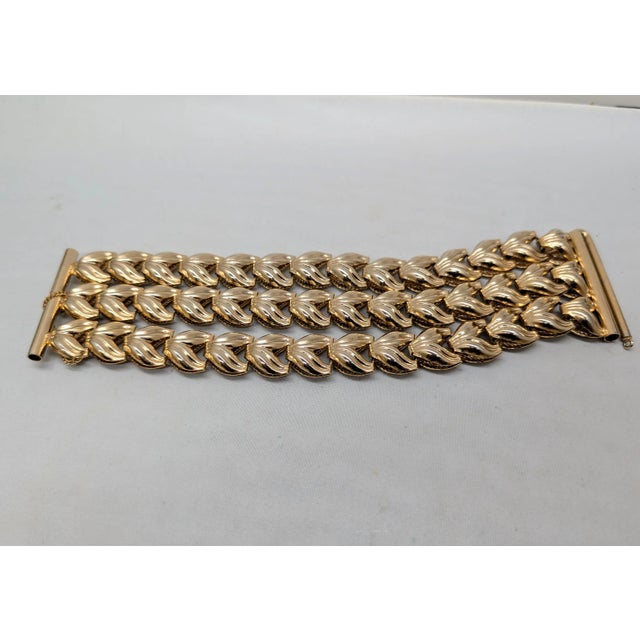 Vintage Signed Napier Goldtone Wide Chevron Bracelet For Sale - Image 9 of 9
