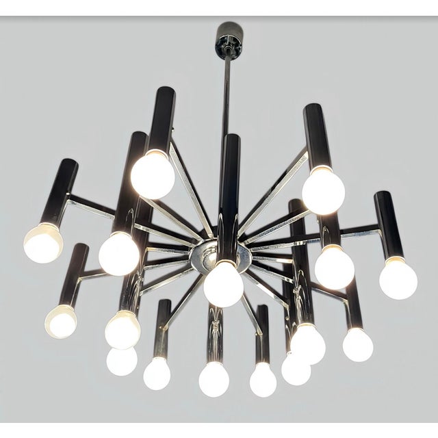 Large Mid-Century Space Age Italian Modern Tubular Chrome Chandelier in Style of Gaetano Sciolari , 1960s For Sale - Image 16 of 16