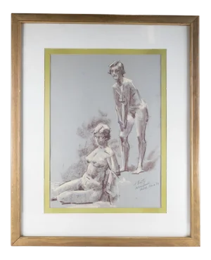 Mid 20th Century Figurative Nude Pastel Study Drawing by Frank Beatty, Framed