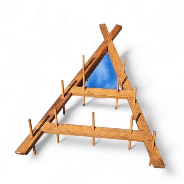 Wood Triangular Wooden Wall Coat Rack with Mirror at the Top, 1960s For Sale - Image 7 of 12