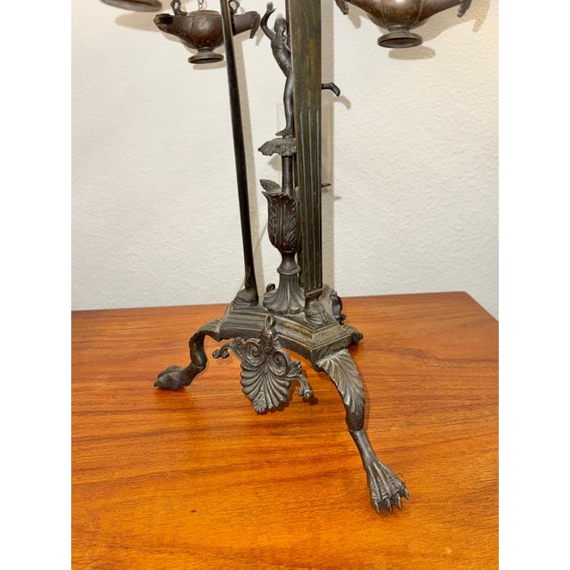 19th Century Large Bronze Grand Tour Neo Classical Pompeiian Tripod Heron Oil Lamp For Sale - Image 13 of 18