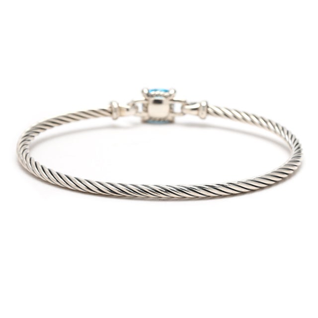 David Yurman 2.53ctw Blue Topaz & Diamond Tension Bracelet, Sterling Silver For Sale - Image 4 of 6