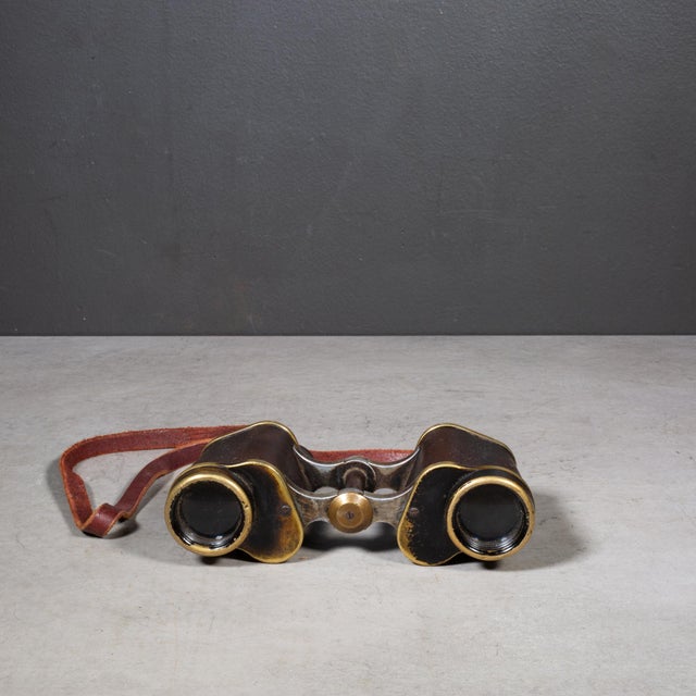 Industrial Antique Leather Wrapped German Binoculars and Case c.1921 For Sale - Image 3 of 10