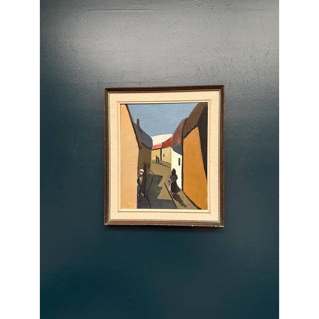 Original Vintage Swedish Oil on Canvas – “Alley” by Unidentified Artist – Monogram Signed – Framed – 58 × 50 cm (22.8" ×...